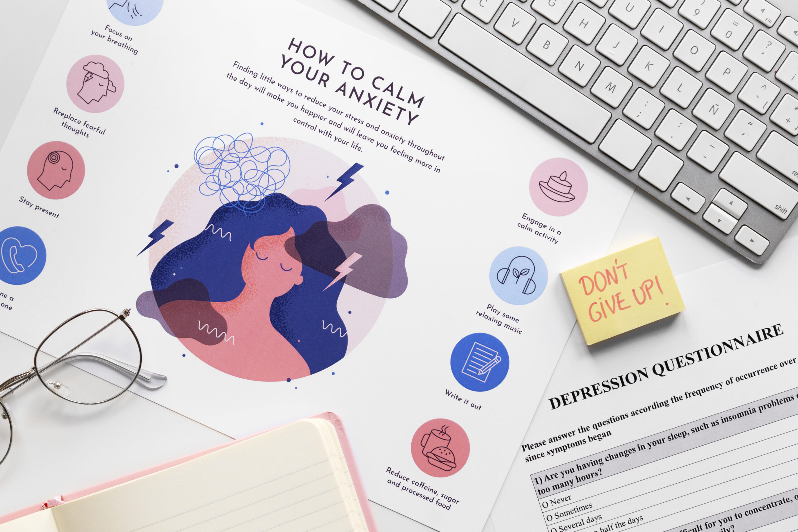 Widok z góry na narzędzia do badan psychologicznych